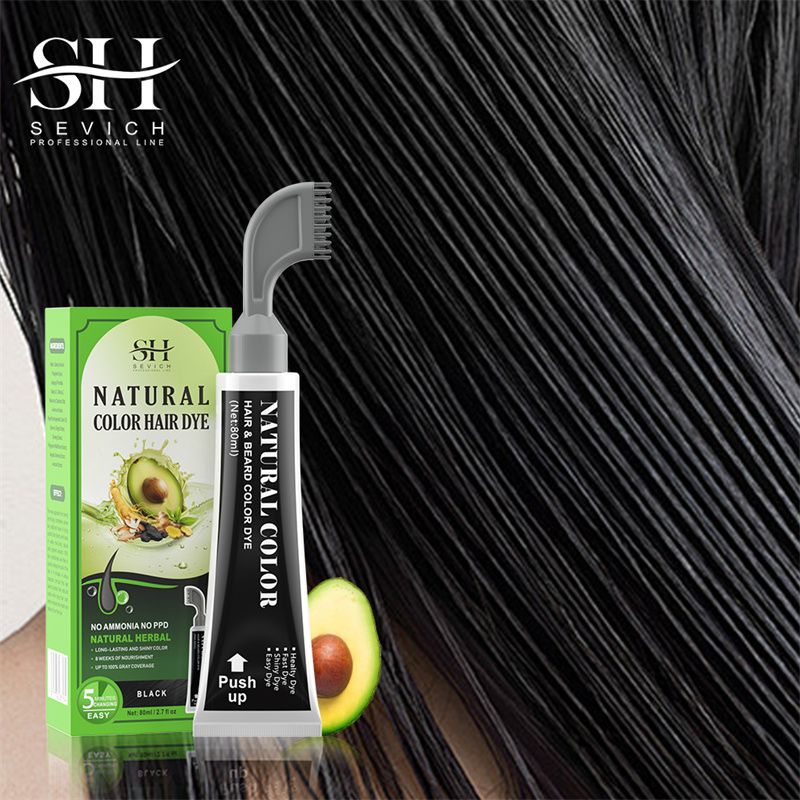 SEVICH Fast Hair Dye Black Shampoo with Comb 80ml Plant Essence Black Hair Color Dye Shampoo Non-irritating Repair Gray White Hair Care