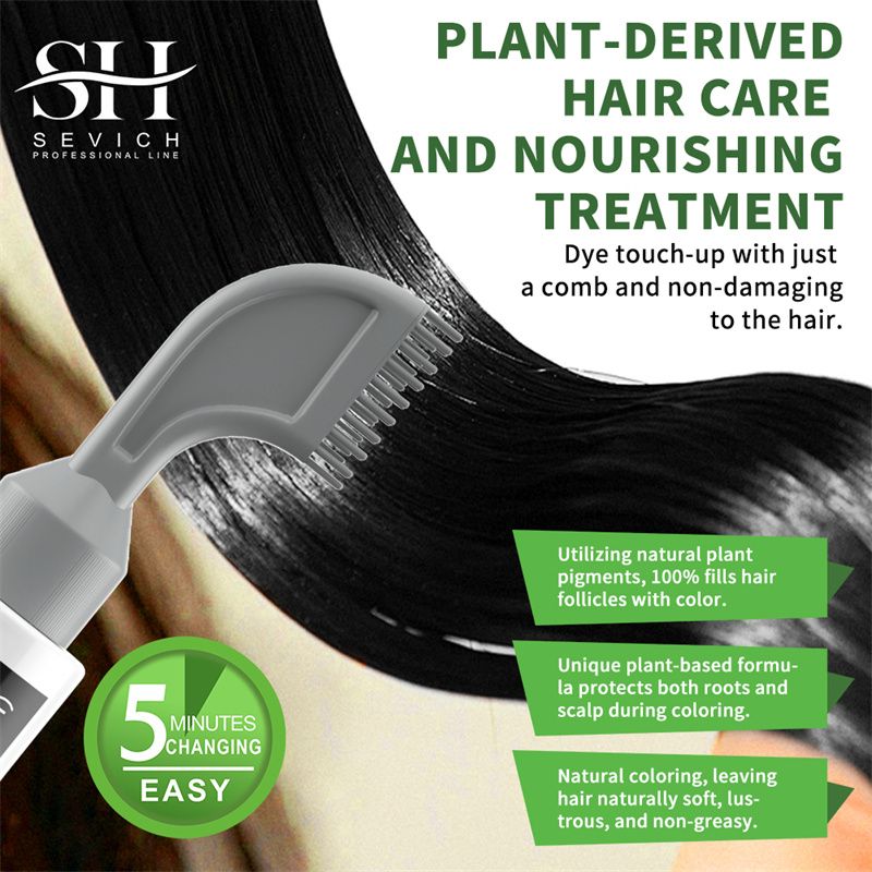 SEVICH Fast Hair Dye Black Shampoo with Comb 80ml Plant Essence Black Hair Color Dye Shampoo Non-irritating Repair Gray White Hair Care