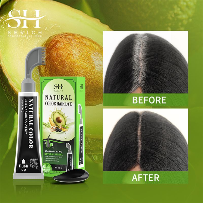 SEVICH Fast Hair Dye Black Shampoo with Comb 80ml Plant Essence Black Hair Color Dye Shampoo Non-irritating Repair Gray White Hair Care