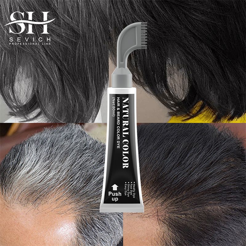 SEVICH Fast Hair Dye Black Shampoo with Comb 80ml Plant Essence Black Hair Color Dye Shampoo Non-irritating Repair Gray White Hair Care