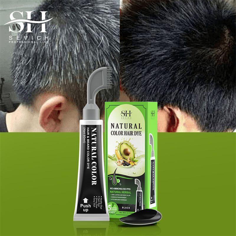 SEVICH Fast Hair Dye Black Shampoo with Comb 80ml Plant Essence Black Hair Color Dye Shampoo Non-irritating Repair Gray White Hair Care
