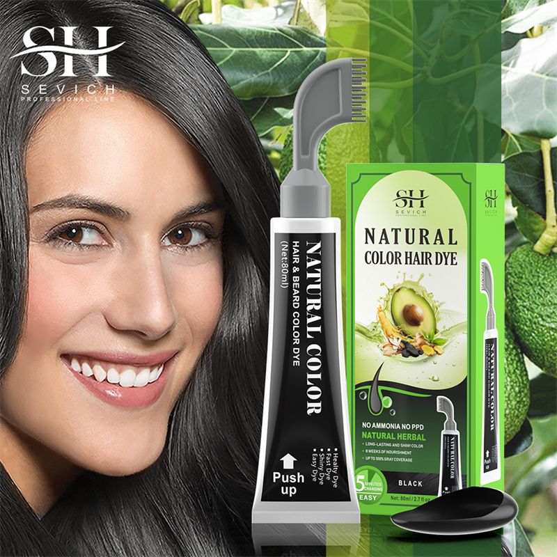 SEVICH Fast Hair Dye Black Shampoo with Comb 80ml Plant Essence Black Hair Color Dye Shampoo Non-irritating Repair Gray White Hair Care