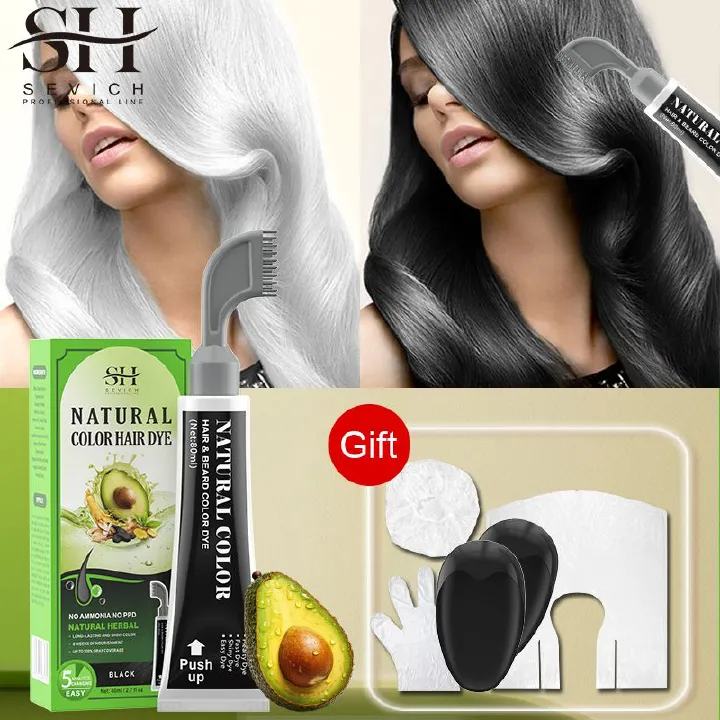 SEVICH Fast Hair Dye Black Shampoo with Comb 80ml Plant Essence Black Hair Color Dye Shampoo Non-irritating Repair Gray White Hair Care