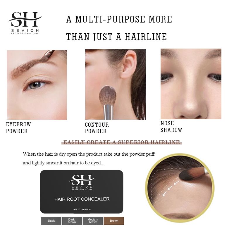 Sevich 4 Colors 8g Hair Shadow Powder Waterproof Hairline Edge Control Powder Root Cover Up Dark Brown Hair Concealer With Puff Eyebrow Powder Hair Growth Powder Hair Care Products
