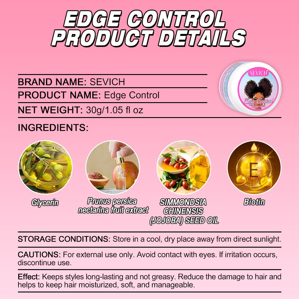 SEVICH 30G Edge Control and Brush for 4C Curls Hair Styling Cream Tames Broken and Fix Bang Pomade Mini Small Hair Gel Edge Control Gel Kit for Women Long Lasting Hold Control Wax Natural Ingredients