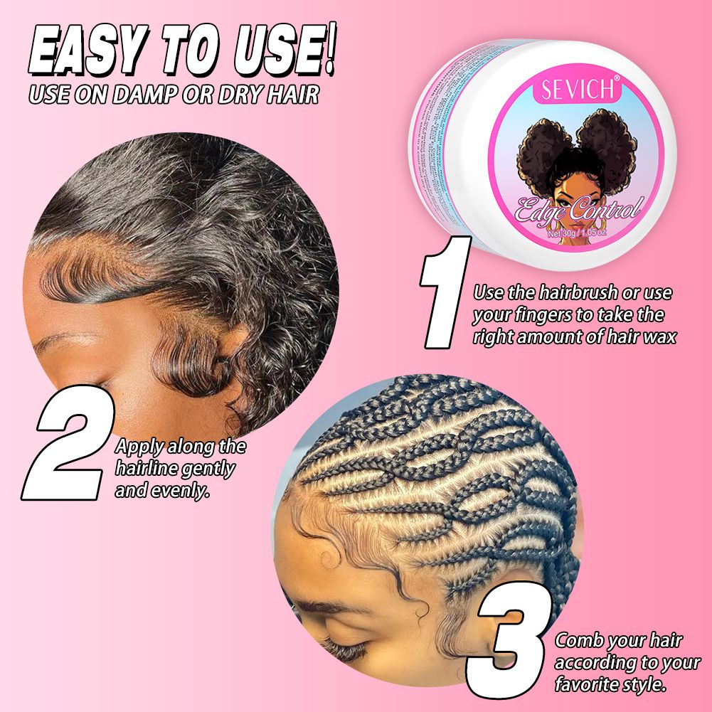 SEVICH 30G Edge Control and Brush for 4C Curls Hair Styling Cream Tames Broken and Fix Bang Pomade Mini Small Hair Gel Edge Control Gel Kit for Women Long Lasting Hold Control Wax Natural Ingredients