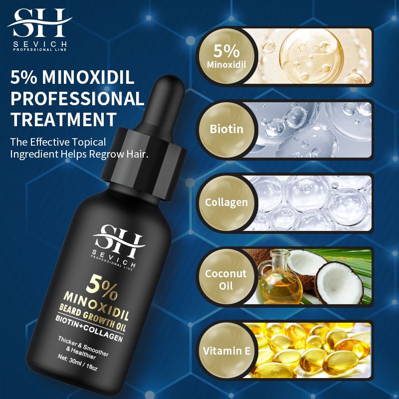SEVICH 5% Minoxidil Beard Growth Oil 30ml Beard Oil Beard growth essential oil and Hair Growth Essential oil, bald hair treatment oil Men's Beard Growth Essence Nourishing Enhancer Beard Oil Spray