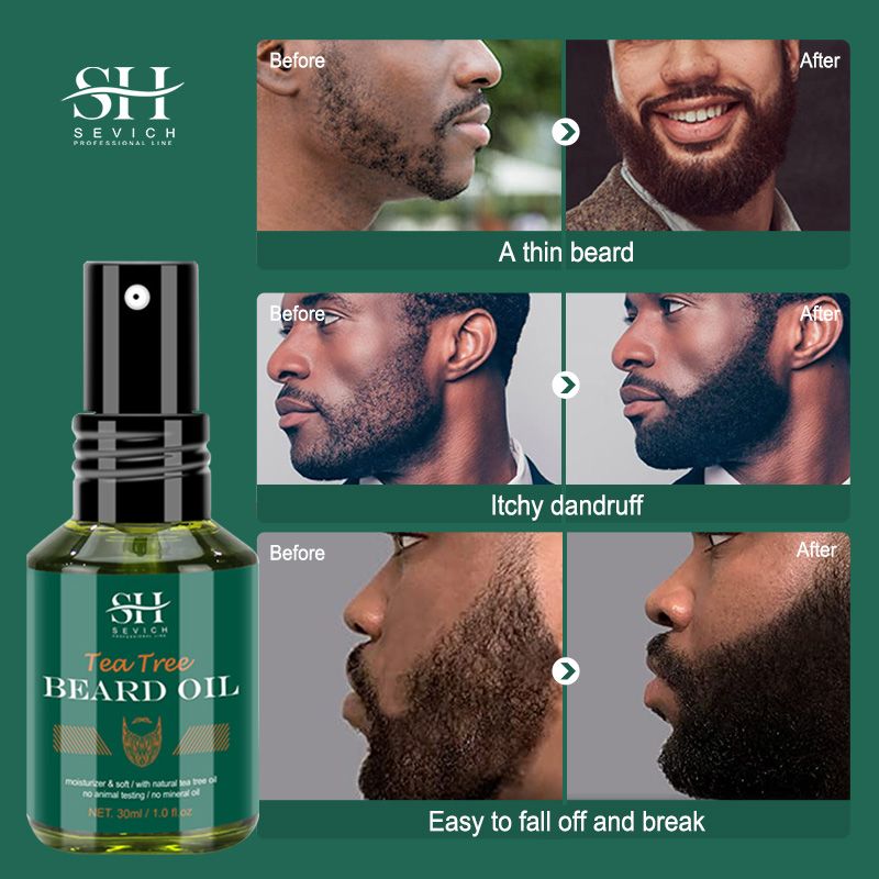 SEVICH Tea Tree Oil Men's Beard Growth Oil 30ml Beard Growth Essential Oil Bald Hair Treatment Oil Fast Hair Growth Oil Beard Growth Essence Nourishing Enhancer Beard Oil Spray Beard Care