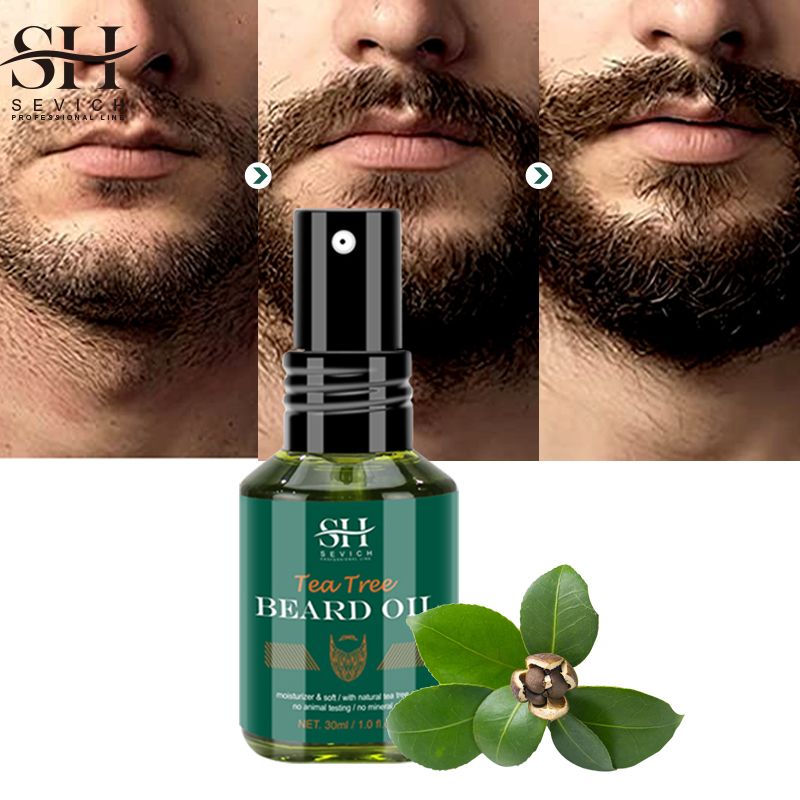 SEVICH Tea Tree Oil Men's Beard Growth Oil 30ml Beard Growth Essential Oil Bald Hair Treatment Oil Fast Hair Growth Oil Beard Growth Essence Nourishing Enhancer Beard Oil Spray Beard Care