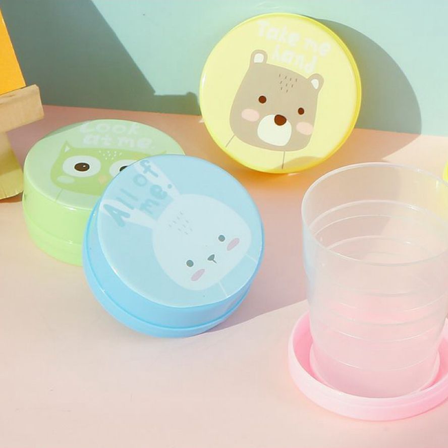 Two Portable outdoor cup Collapsible water cup mouthwash cup telescopic cup cartoon travel children's brushing mouthwash cup