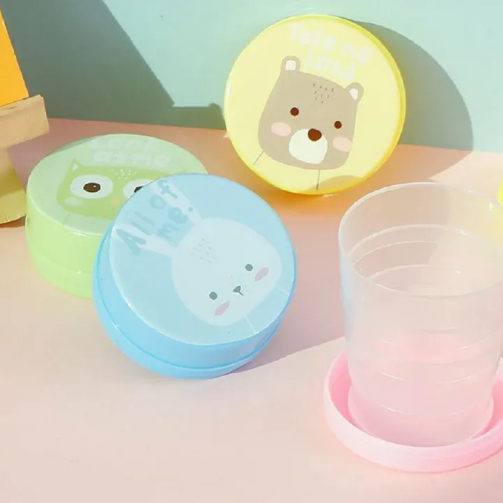 Two Portable outdoor cup Collapsible water cup mouthwash cup telescopic cup cartoon travel children's brushing mouthwash cup