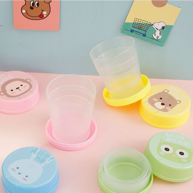 Two Portable outdoor cup Collapsible water cup mouthwash cup telescopic cup cartoon travel children's brushing mouthwash cup