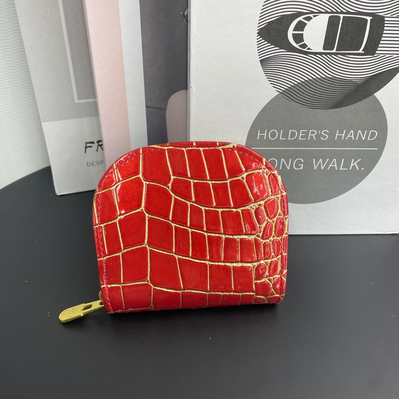 Famous Brand 3 Piece Gift Box With Patent Leather Crocodile Money Bag Card Bag and Long Wallet For Women Lady Girl