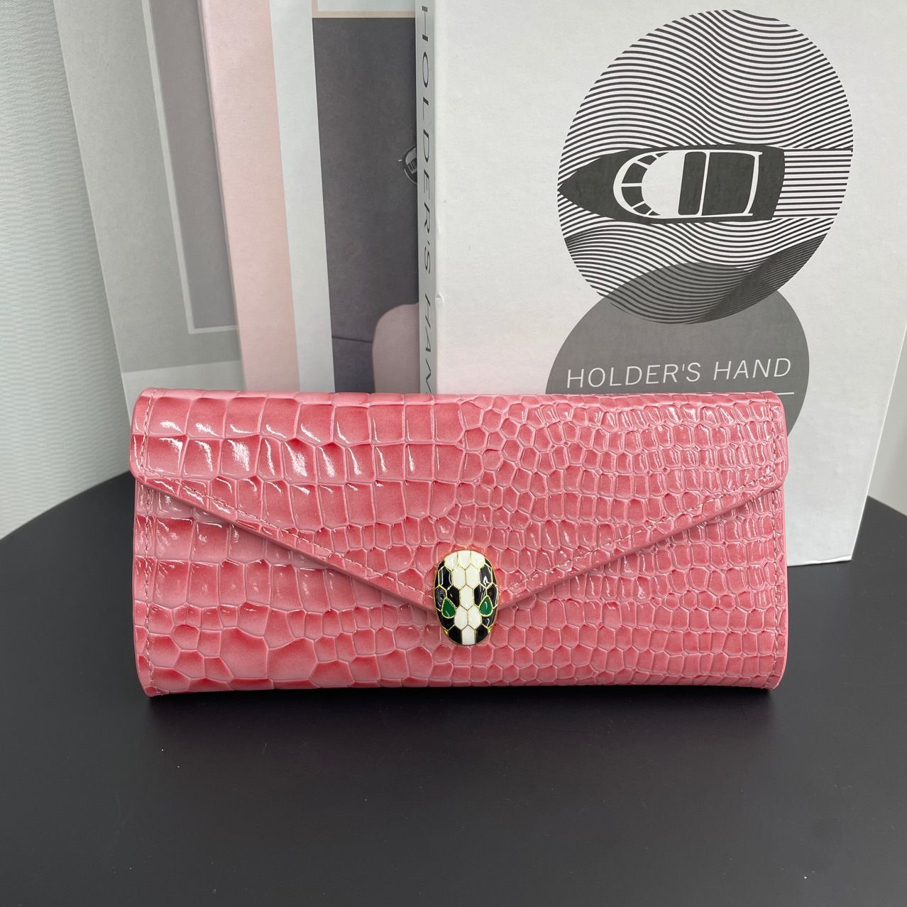 Famous Brand 3 Piece Gift Box With Patent Leather Crocodile Money Bag Card Bag and Long Wallet For Women Lady Girl