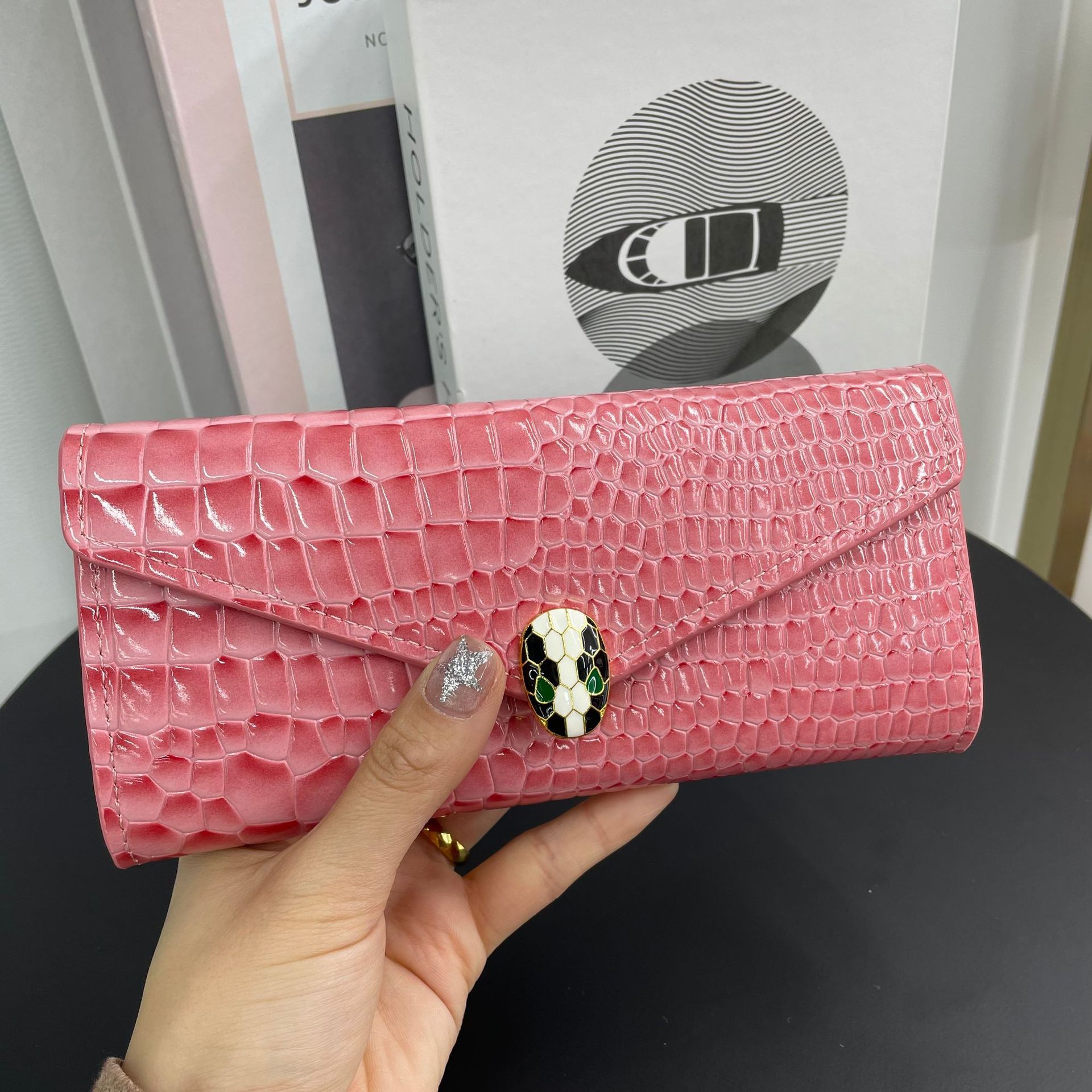 Famous Brand 3 Piece Gift Box With Patent Leather Crocodile Money Bag Card Bag and Long Wallet For Women Lady Girl