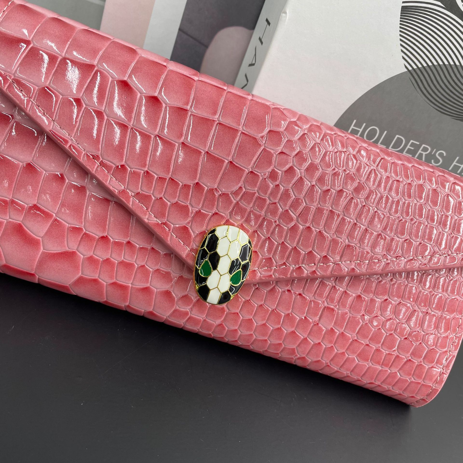 Famous Brand 3 Piece Gift Box With Patent Leather Crocodile Money Bag Card Bag and Long Wallet For Women Lady Girl