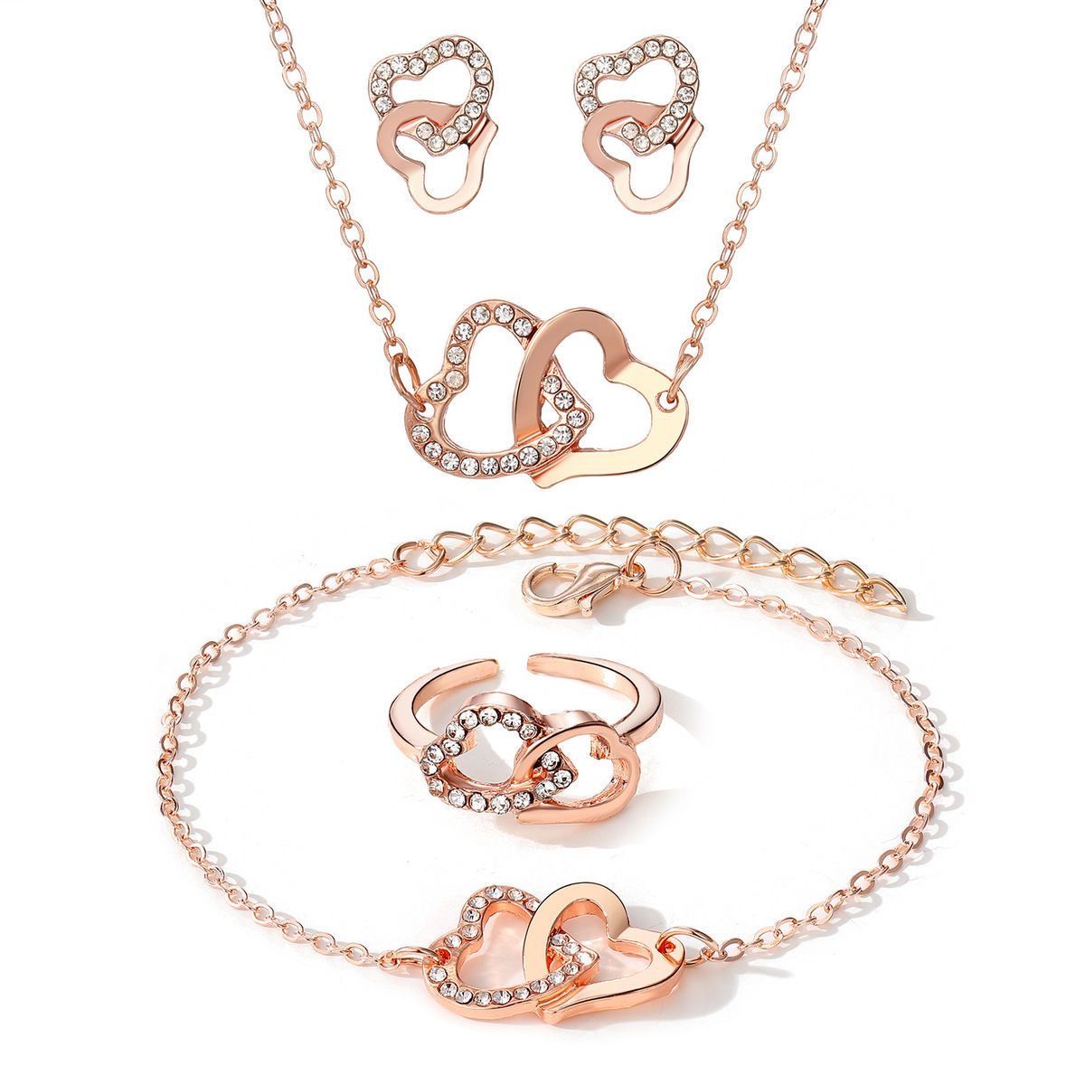 Women's Watch Jewelry 6-piece set (1PC watch +5PC jewelry) Rose gold quartz watch + Bracelet Necklace Ring Earrings Fashion rhinestone Watch accessories for girls the best birthday gift holiday gift