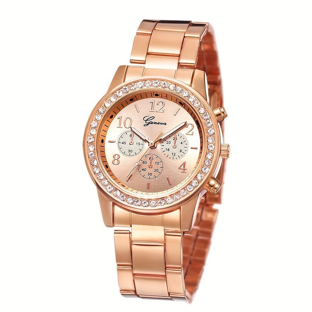 Women's Watch Jewelry 6-piece set (1PC watch +5PC jewelry) Rose gold quartz watch + Bracelet Necklace Ring Earrings Fashion rhinestone Watch accessories for girls the best birthday gift holiday gift