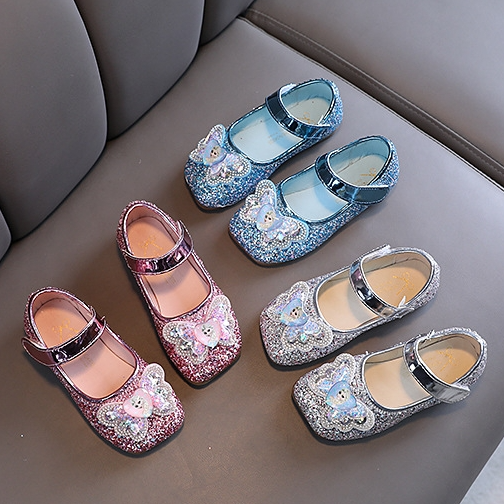 Frozen Princess Elsa Children Girls Fancy Sandals Shiny Flats Soft Bottom Open Toe Shoes Girls Dress Performance Princess Sandals