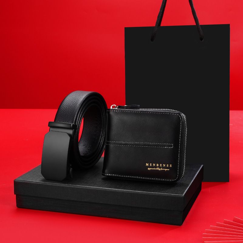 2-piece Set Real Animal Cow Leather Belt Perfume Wallet Fashion Luxury Gift Business Father Day Gift Set Men Birthday Box Gift Set Christmas Gift Set Valentines Gifts For Men