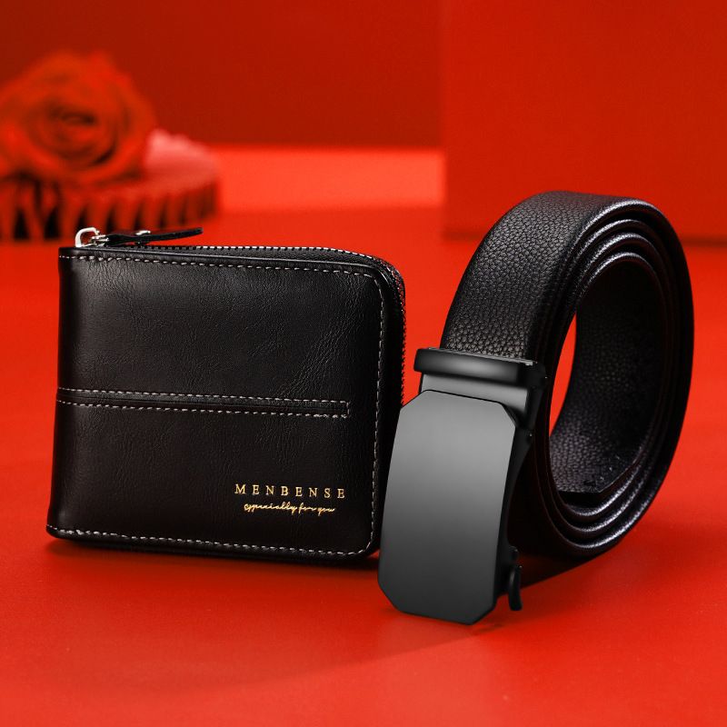 2-piece Set Real Animal Cow Leather Belt Perfume Wallet Fashion Luxury Gift Business Father Day Gift Set Men Birthday Box Gift Set Christmas Gift Set Valentines Gifts For Men