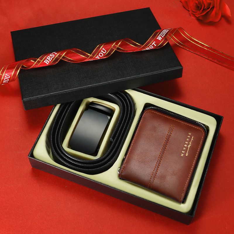 2-piece Set Real Animal Cow Leather Belt Perfume Wallet Fashion Luxury Gift Business Father Day Gift Set Men Birthday Box Gift Set Christmas Gift Set Valentines Gifts For Men