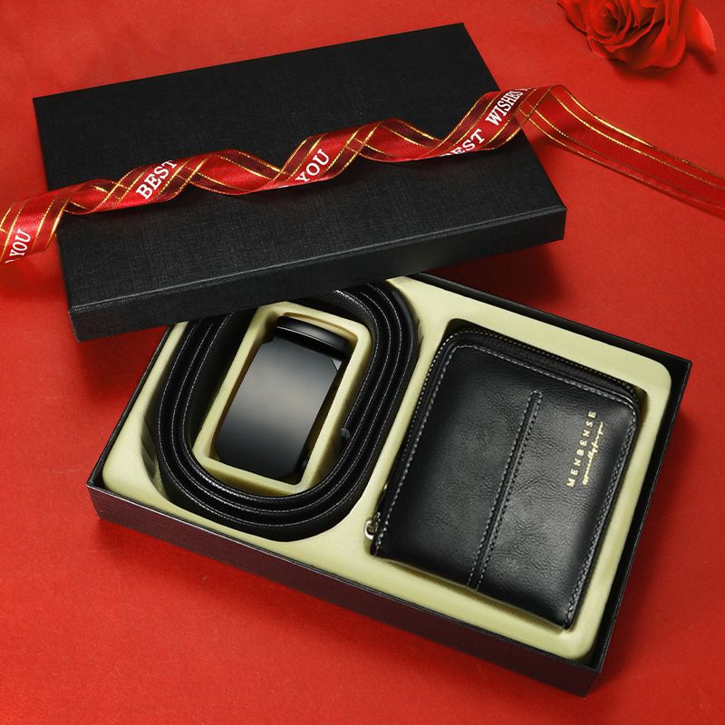2-piece Set Real Animal Cow Leather Belt Perfume Wallet Fashion Luxury Gift Business Father Day Gift Set Men Birthday Box Gift Set Christmas Gift Set Valentines Gifts For Men