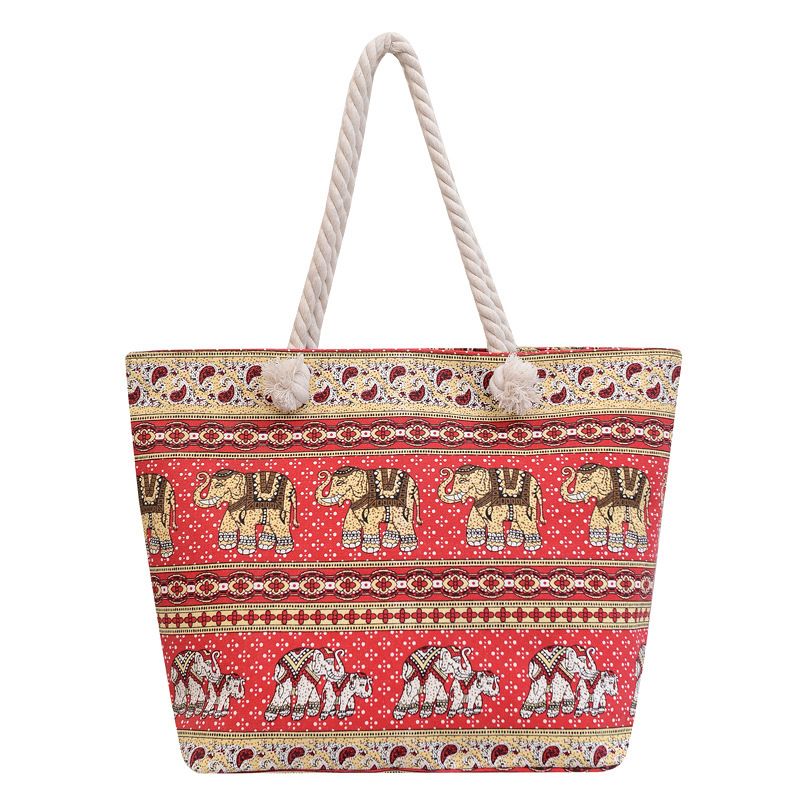 Ethnic Bohemian Style Tote Bags Women'S Hemp Bag Geometric Retro Simple Shopping Bag Storage Large Capacity Hand Bill Shoulder Bag
