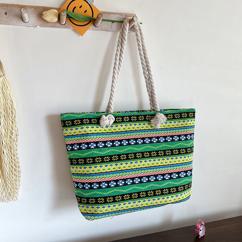 Ethnic Bohemian Style Tote Bags Women'S Hemp Bag Geometric Retro Simple Shopping Bag Storage Large Capacity Hand Bill Shoulder Bag