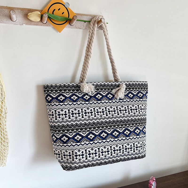 Ethnic Bohemian Style Tote Bags Women'S Hemp Bag Geometric Retro Simple Shopping Bag Storage Large Capacity Hand Bill Shoulder Bag