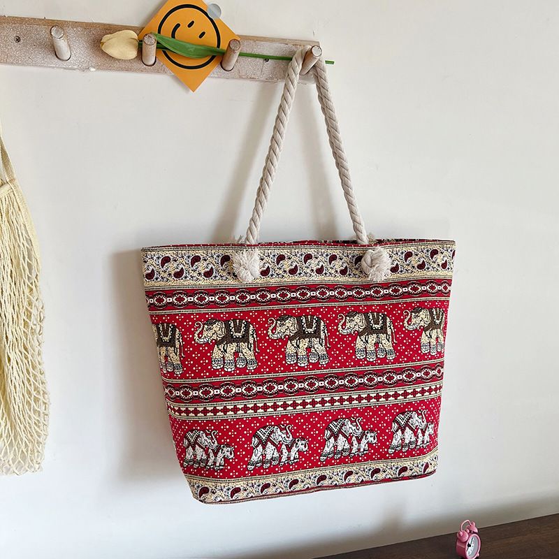 Ethnic Bohemian Style Tote Bags Women'S Hemp Bag Geometric Retro Simple Shopping Bag Storage Large Capacity Hand Bill Shoulder Bag