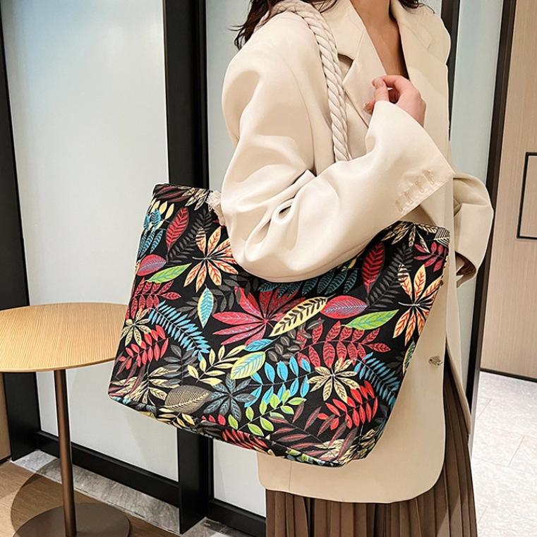 Ethnic Bohemian Style Tote Bags Women'S Hemp Bag Geometric Retro Simple Shopping Bag Storage Large Capacity Hand Bill Shoulder Bag