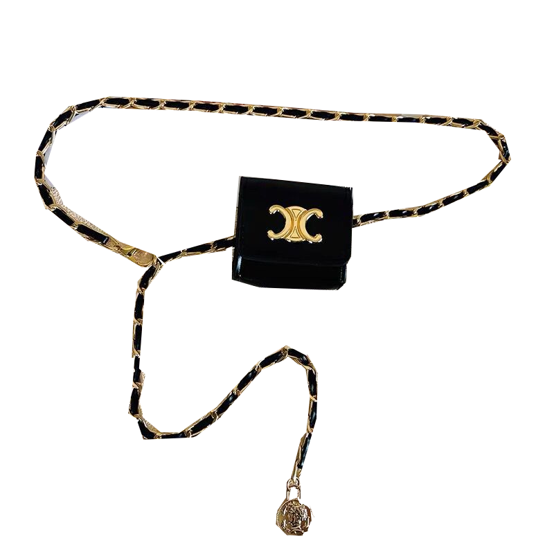 Fashion Women Leather Waist Bag With Chain Fanny Pack Phone Essentials Crossbody Purse Chest Bag