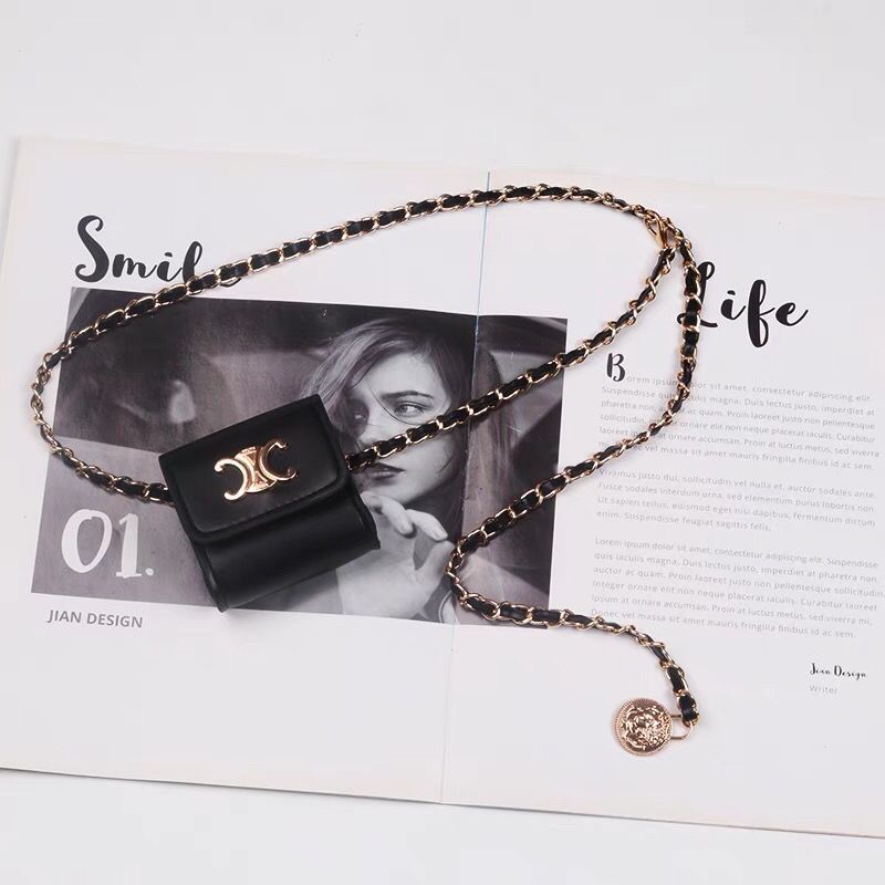 Fashion Women Leather Waist Bag With Chain Fanny Pack Phone Essentials Crossbody Purse Chest Bag