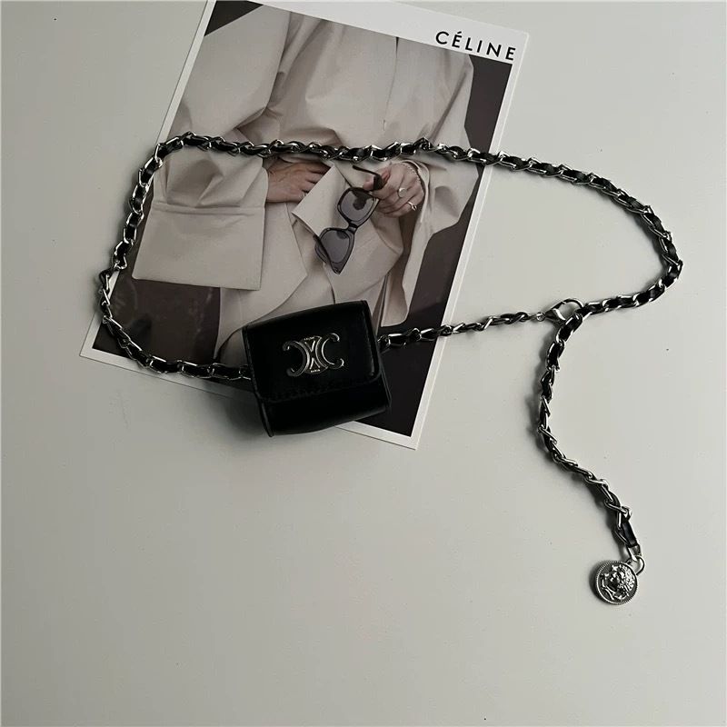 Fashion Women Leather Waist Bag With Chain Fanny Pack Phone Essentials Crossbody Purse Chest Bag