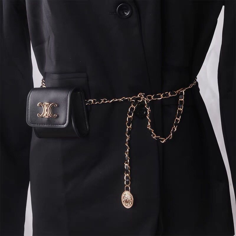 Fashion Women Leather Waist Bag With Chain Fanny Pack Phone Essentials Crossbody Purse Chest Bag