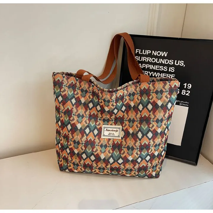 Large-capacity handbag for women, 2025 new style, ins canvas bag, large-capacity fashionable commuter bag, schoolbag, single shoulder bag for going out