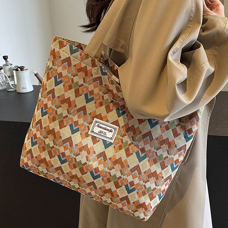 Large-capacity handbag for women, 2025 new style, ins canvas bag, large-capacity fashionable commuter bag, schoolbag, single shoulder bag for going out