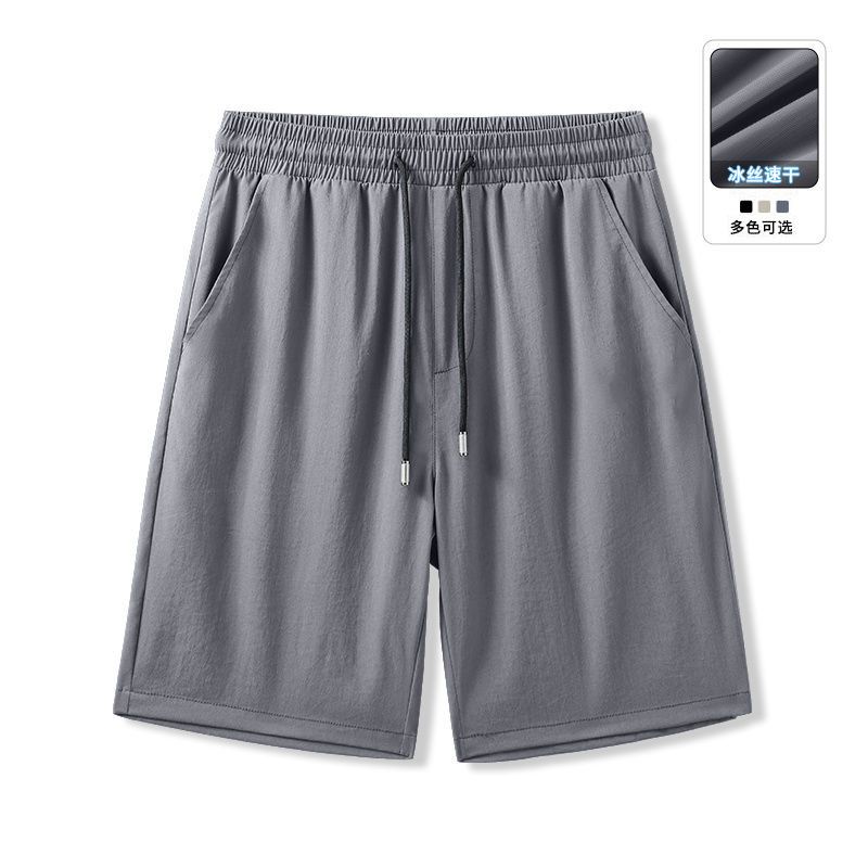 Summer five-ply short pants for men, light weight, loose-fitting, suitable for overweight individuals, black ice-silk five-inch men's trousers, shorts.