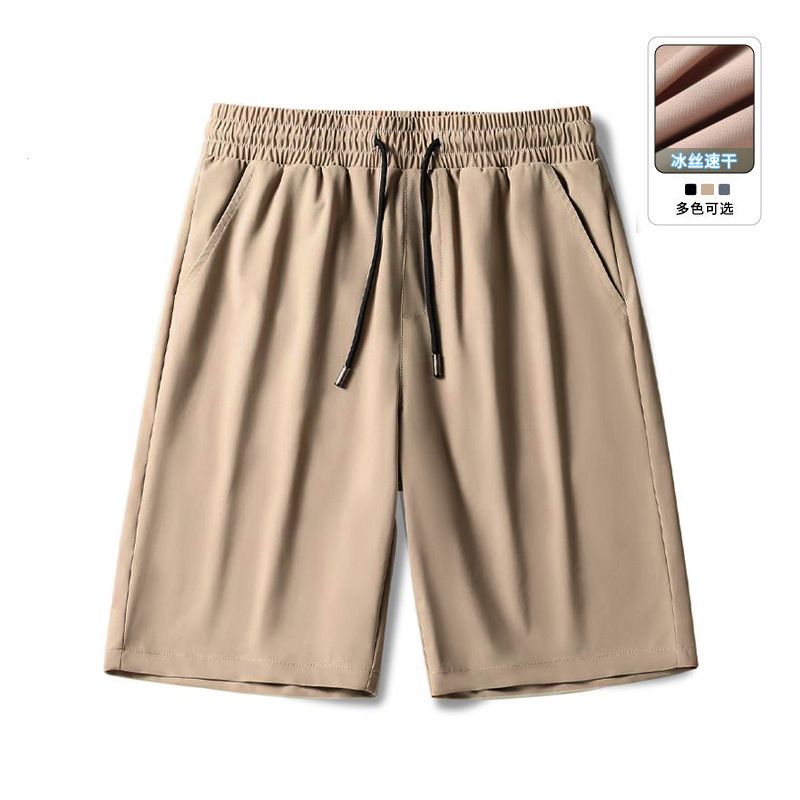 Summer five-ply short pants for men, light weight, loose-fitting, suitable for overweight individuals, black ice-silk five-inch men's trousers, shorts.