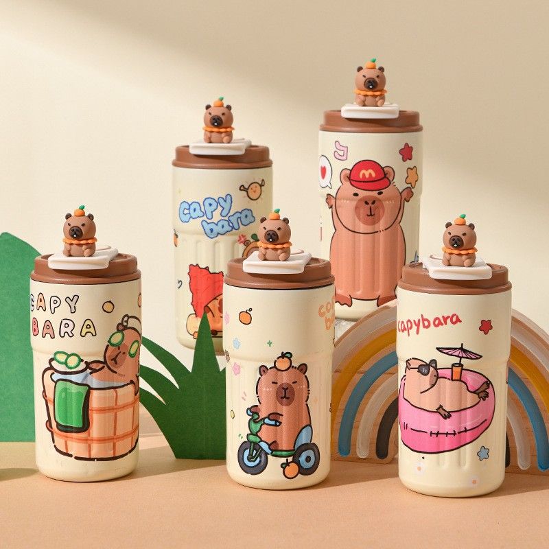 450ML  Labubu 316 stainless steel insulated cup - cartoon style, high-quality handle, cup is portable and has a large capacity for iced Americano coffee.