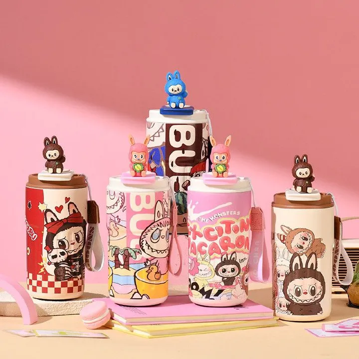 450ML  Labubu 316 stainless steel insulated cup - cartoon style, high-quality handle, cup is portable and has a large capacity for iced Americano coffee.