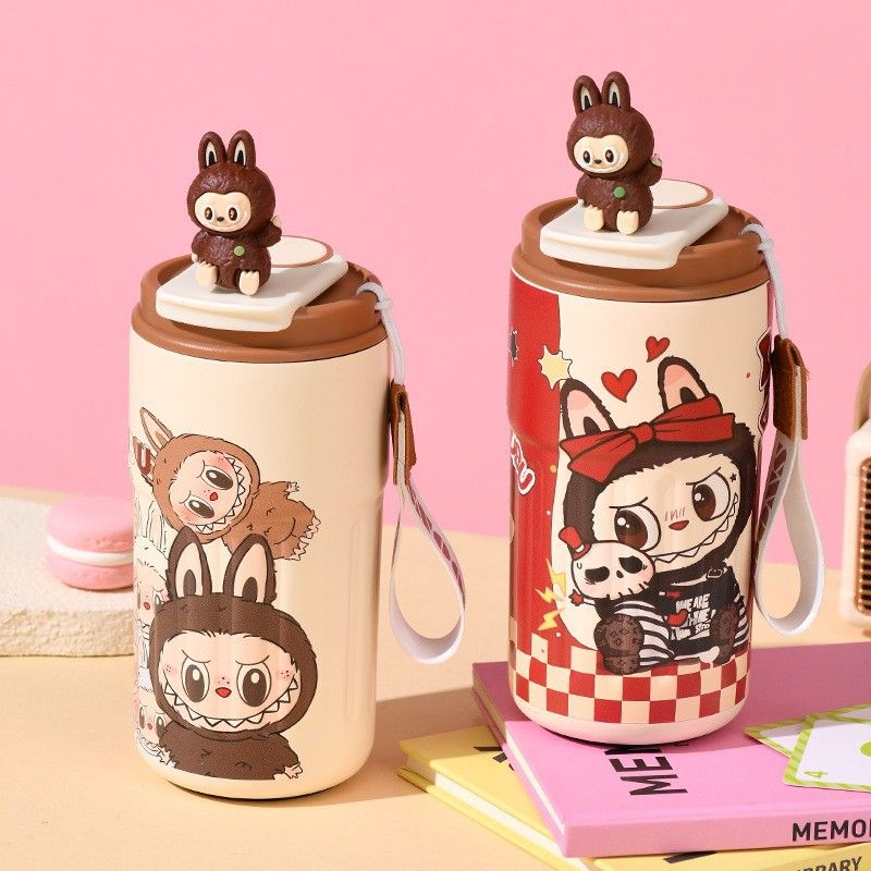 450ML  Labubu 316 stainless steel insulated cup - cartoon style, high-quality handle, cup is portable and has a large capacity for iced Americano coffee.