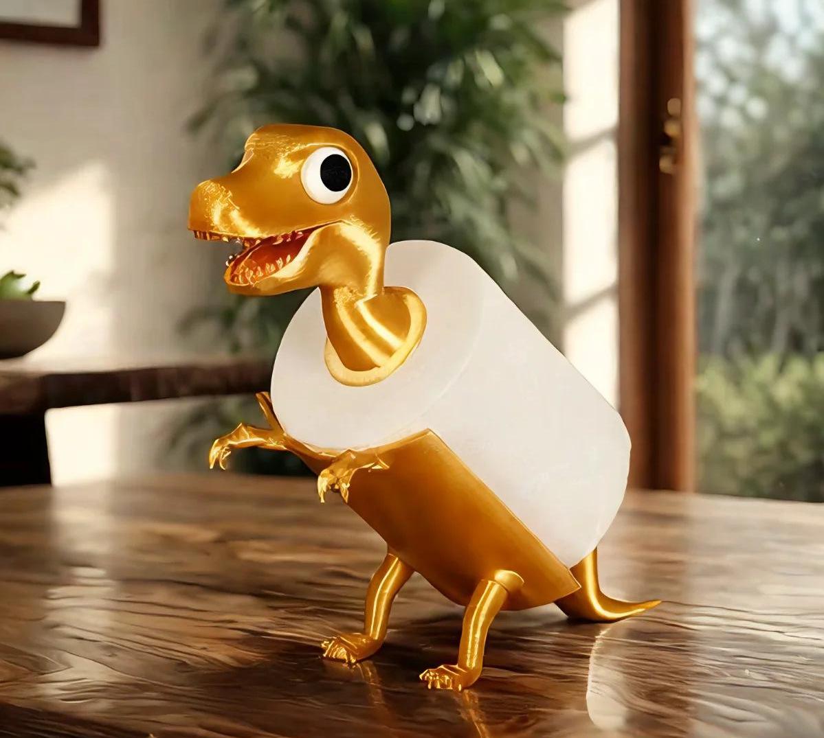 1pc Creative Golden Dinosaur Paper Roll Holder, for holding toilet paper rolls, suitable for residential bathrooms