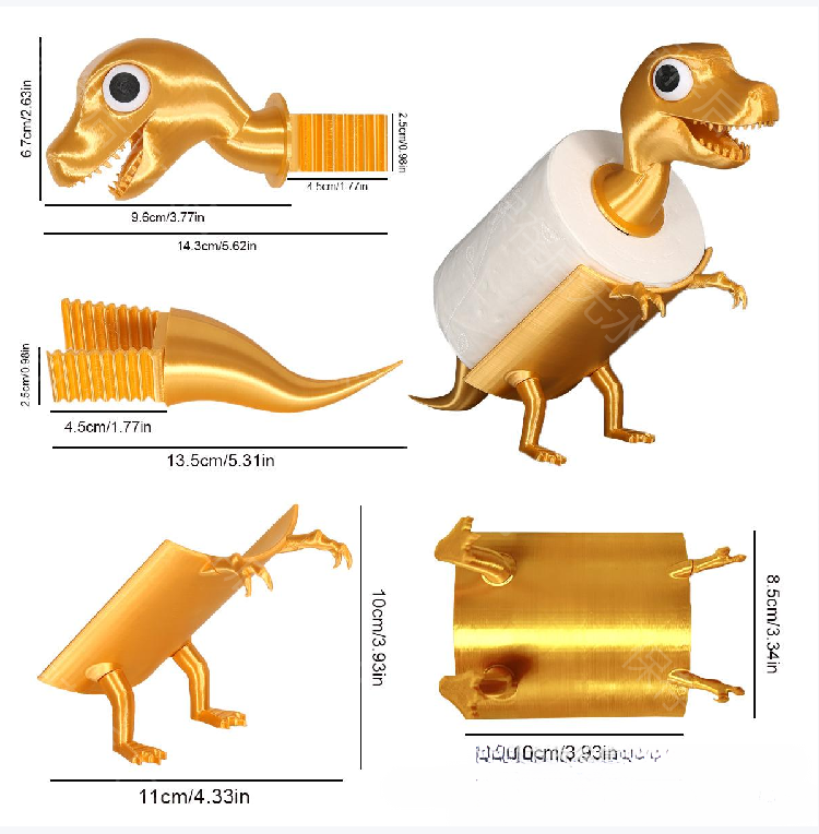1pc Creative Golden Dinosaur Paper Roll Holder, for holding toilet paper rolls, suitable for residential bathrooms