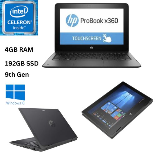 refurbished HP ProBook X360 11 G5 EE 9th Gen Intel Celeron 4GB RAM 192 SSD 11.6" Touchscreen 2-in-1 Convertible Refurbished Laptop + free mouse