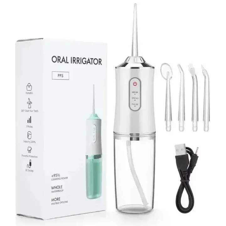 Oral Irrigator Portable Dental Water Flosser USB Rechargeable Water Jet Floss Tooth Pick 4 Jet Tip 220ml 3 Modes Teeth PH260