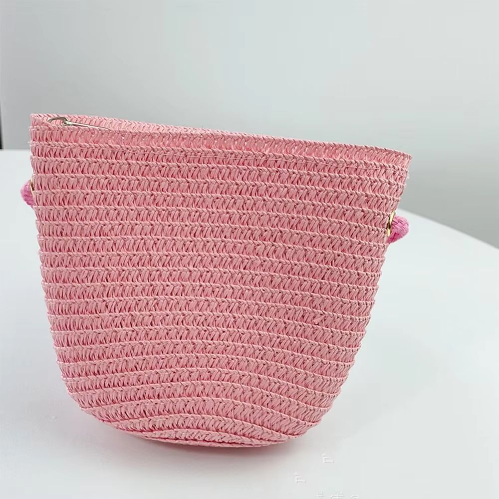 New Summer Children Girls Shoulder Bag Creative Pure Color Straw Messenger Bag Kids Coin Purse Cute Princess Mini Handbag