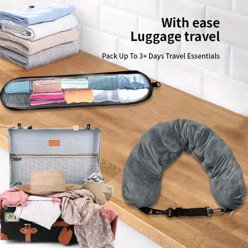 Travel Pillow With Storage Pouch, Adjustable Polyester Neck Support, Comfortable & Lightweight