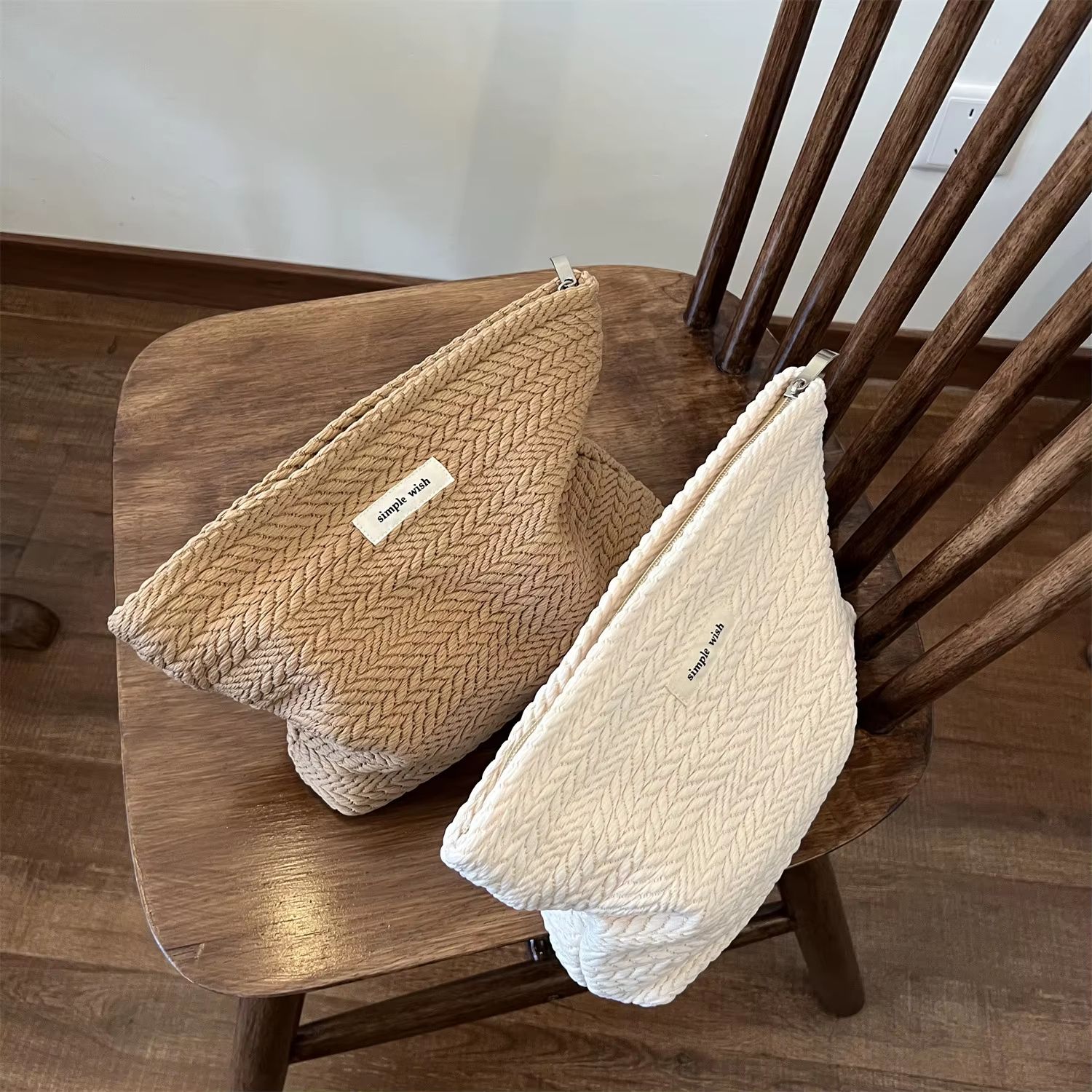 Handwoven Cotton Makeup Bag – Artistic Crochet Cosmetic Pouch with Zipper, Minimalist Clutch for Women